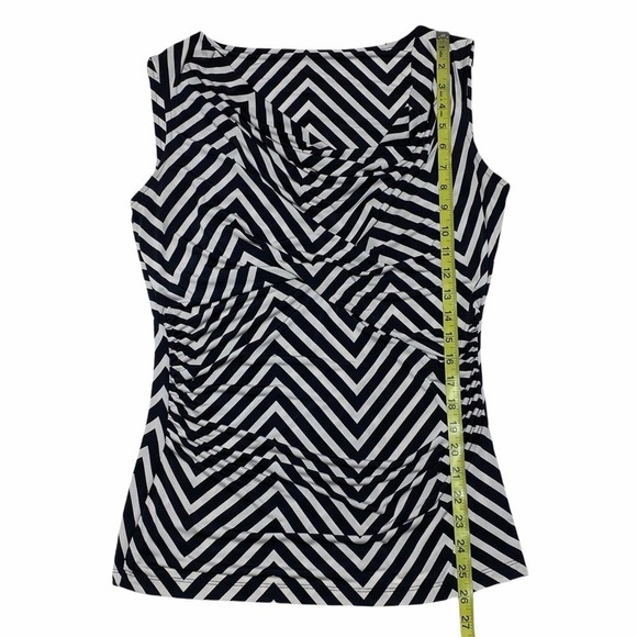 BLACK & White Chevron Stripe Drapey Cowl Neck Sleeveless Blouse - Picture 6 of 10